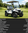 Top Shelf Two Seater Electric Golf Cart With 5kW Motor And 60V Battery Serving 20 Mph Cruising Speed Over 44 Mile Range rock solid suspension on golf course.