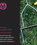 Manual Lawn Coring Aerator With Long Handle showing powder-coated steel construction on grass