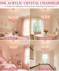Pink Crystal Chandelier For Girls Room Kid Friendly 5 Light Small Kids Chandelier With Durable Acrylic Crystals for bedroom decor