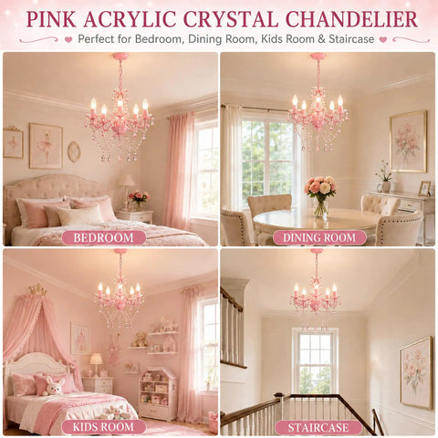 Pink Crystal Chandelier For Girls Room Kid Friendly 5 Light Small Kids Chandelier With Durable Acrylic Crystals for bedroom decor