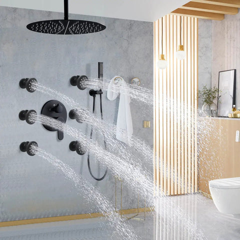 2 Inch Brass Shower Body Spray Jets With Independent On Off Switch And 360 Degree Rotation Matte Black Wall Mount Massage Spa Jet Dual Function Flow Control And Adjustable Spray Face For Targeted Hydromassage