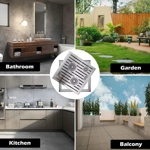 Backyard Heavy Hitter Stainless Steel Yard Drain Cover Square Sewer Grate For Patio Catch Basin in various home settings