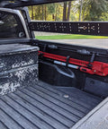 Two Pack High Lift Jack Mount Brackets For Truck Bed Deck Rail System Compatible With Toyota Tacoma 2005 Plus mounted on truck bed.