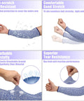 5 Pack Cut Resistant Arm Sleeves With Thumb Hole Guards For Gardening, Farming, Welding And Pet Grooming, detailed features shown.