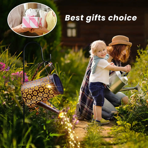Solar Powered Watering Can Lantern Lights For Garden Decor Large Outdoor LED Kettle String Lights hanging on hook