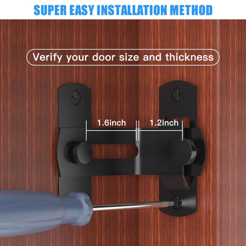 Close-up of 90 Degree Flip Barn Door Lock For Privacy And Security Hook Gate Latch made from 304 stainless steel being installed on wood surface.