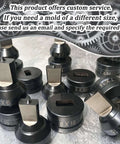Square Hole Punch Die Set For CH-70 Hydraulic Punching on display, featuring various sizes, including 10x10mm, made from alloy steel.