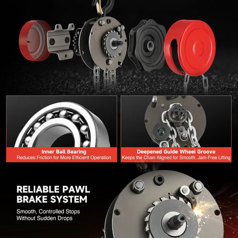 Inner workings of Heavy Duty Manual Lever Hoist With One Ton Capacity And Eight Foot Lift, showcasing ball bearings and pawl brake system.