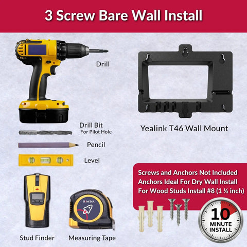 Image showing tools for installing Badass Hold VoIP Desk Phone Wall Mount Bracket Compatible With T46U T46S T46G Kit.