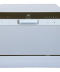 Sleek Compact Countertop Dishwasher With Delay Start And Seven Wash Cycles Portable Kitchen Essential Featuring Stainless Steel Interior Six Place Setting Capacity No Sweat Hookup And Led Digital Display Silver front view with control panel.
