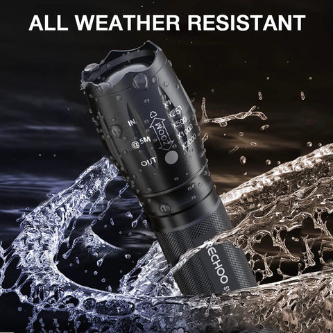 4 Pack Tactical Flashlights With 1500 Lumen Zoomable Led Beam, 5 Modes, Waterproof Pocket Light in water highlighting durability