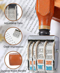 Kickin Retro Wooden Roller Date Stamp With Sleek Grip And Clean Roll On Ink System Delivers Flawless Calendar Marks From 2026 To 2036 showing adjustable date feature and wooden handle.