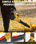 Person using Beast Cordless Leaf Blower With 2.6Ah Battery And Charger, 6 Speed Control, handheld for lawn care, yellow.