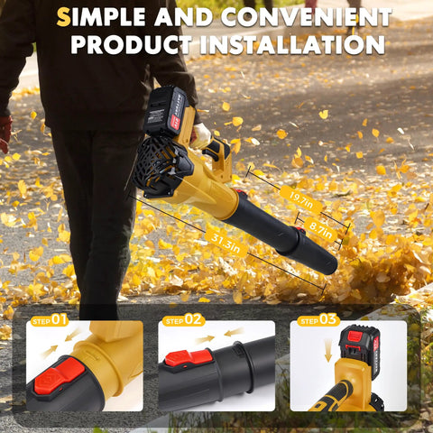 Person using Beast Cordless Leaf Blower With 2.6Ah Battery And Charger, 6 Speed Control, handheld for lawn care, yellow.