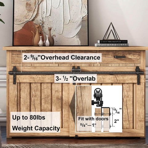 4Ft Bypass Mini Barn Door Hardware Kit DIY Ready For Double Sliding Doors Roller Set In Black Coated Steel Hardware Only