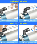 Diagram showing installation of 3/8 inch tube into Push To Connect Male Elbow Pneumatic Fittings 3/8 Inch Tube OD To 1/4 Inch NPT Thread