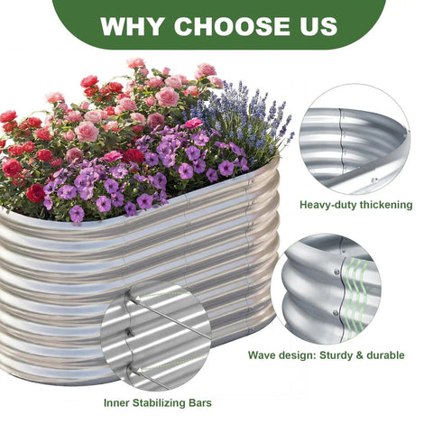 Galvanized Oval Raised Garden Bed 4 By 2 By 2 Ft Outdoor Planter Boxes For Vegetables, Fruits, Flowers And Plants, Sturdy Durable