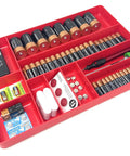 10 Compartment Drawer Organizer Tray For Tools Small Parts Batteries And Supplies, Stackable Workbench And Toolbox Organizer, 16 By 11 By 1.5 Inches, Red OT10R Made In The USA with batteries and tools displayed