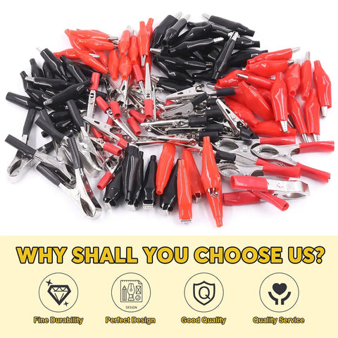 108 Piece 10 Type Metal Alligator Clip Clamp Kit With Red And Black Crocodile Clips in various sizes