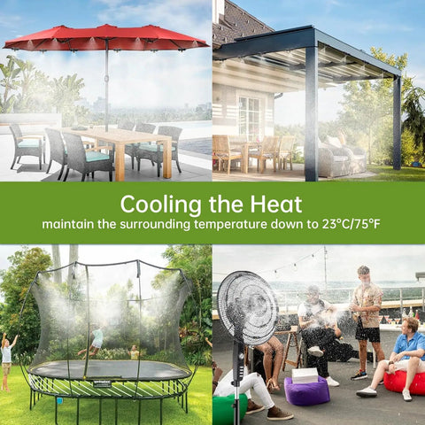 Outdoor Misting Cooling System 30 Ft Kit With Brass Nozzles And UV Tubing DIY Patio Garden Cooler used on patio, pergola, trampoline, and seating area