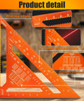 Pro Grade 12 Inch Carpenter Square And Rafter Square With Laser Etched Scale, orange anodized aluminum layout gauge with precise markings.