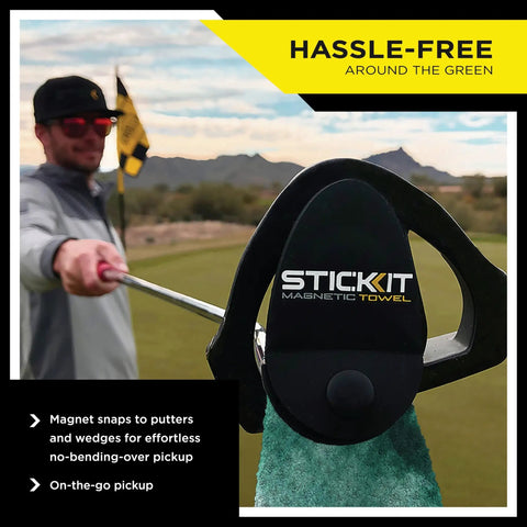 Heavy Duty Magnetic Golf Towel With Top Tier Neodymium Magnet For Carts And Clubs, 29 inch microfiber towel on the green.