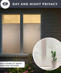 Texture Twelve Window Privacy Film With Dimensional Textured Glass Look Static Cling Non Adhesive Privacy Film For Homes And Offices Blocks View Without Darkening UV Protection Made In USA 36 By 72 Inch on window showing texture with plant