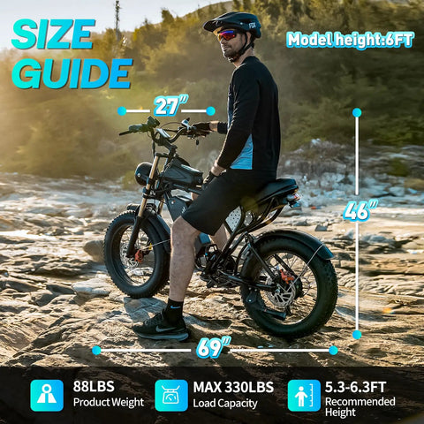 High Power 1500W Fat Tire Electric Bike For Adults With Removable 48V 20Ah Battery shown on rocky terrain with rider
