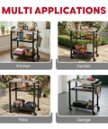 Multi-use Three Tier Outdoor Grill Cart With Rolling Pizza Oven Table And Stainless Steel Top for kitchen, garden, patio, garage.