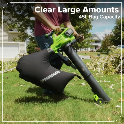 Person using Three In One Cordless Leaf Blower Vacuum Mulcher With Dual 48V Batteries And Fast Charger Delivers 520 CFM And 240 MPH