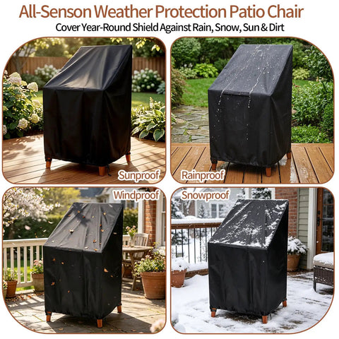 2 Pack Outdoor Chair Covers For Stackable Dining Chairs, Waterproof Weatherproof High Back Patio Covers in various weather conditions