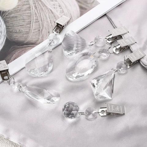 Eight Pieces Crystal Tablecloth Weights with Metal Clips, Plum Blossom Pendant for Outdoor Garden Tables, 100x44mm