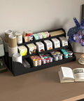 Large 3 Tier Coffee Station Organizer With Drawer, Wooden Countertop Pods Holder, 18 Compartments For Condiments Syrup Tea Cups And Accessories.