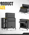 Product size image of Smooth Rolling 8 Drawer Tool Chest With Nifty Detachable Modular Layout And Secure Locking Drawers For Top Shelf Garage Storage Slick Black Finish.