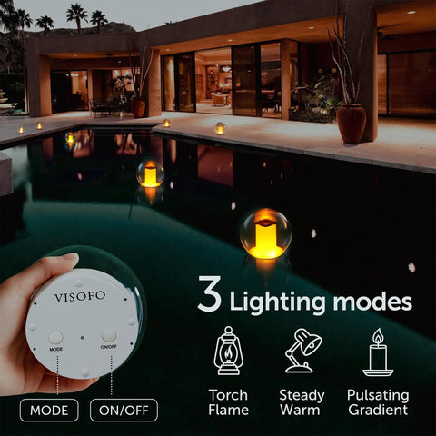 Solar Powered Floating Globes For Pool Pond Patio And Hot Tub Outdoor Lanterns That Look Like Candles Or Torches Perfect Party Decor And Chill Ambience A Fun Gift For Adults And A Must Have Pool Toy in action by a pool.
