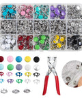 Image of Must Have 200 Set Metal Snap Button Kit With 9.5mm Snaps And Fastener Pliers Press Tool, 800 Pieces, Mixed Colors