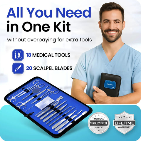 Pro Grade Dissection Kit For Biology Lab And Anatomy Studies With Stainless Steel Scalpel Handle And Blades 38 Piece Set Ideal For Medical And Vet Students Portable Lab Gear For Home Classroom Or Travel, 18 tools