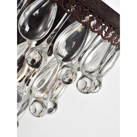 Close-up of Antique Copper 3 Light Chandelier With Glass Drops Multilevel Pendant Fixture Dope Vintage Vibe Hardwired Ceiling Lighting