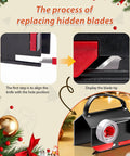 Game Changing Gift Wrap Cutter With Built In Tape Dispenser showing the blade replacement process and knife alignment steps.