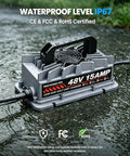 Top Shelf 48 Volt Golf Cart Charger 15 Amp With Knockout Three Pin Round Plug For Club Car Precedent DS on wet ground.