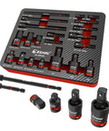 Heavy Duty Impact Socket Adapter Set With Universal Swivel Joints, CR-MO And CR-V Hardware, hex extensions displayed
