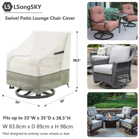 Outdoor Swivel Lounge Chair Cover 2 Pack Weatherproof Heavy Duty Fits 33W By 35D By 38 And A Half Inches High White And Grayish Green