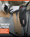 Pro Grade 107 Piece Rotary Multitool Kit With 35000 RPM Variable Speed Dial And All The Beast Mode Accessories for precise cutting on cardboard.