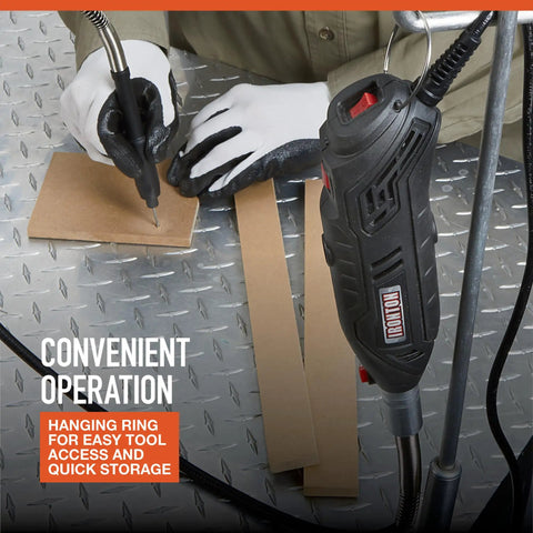 Pro Grade 107 Piece Rotary Multitool Kit With 35000 RPM Variable Speed Dial And All The Beast Mode Accessories for precise cutting on cardboard.