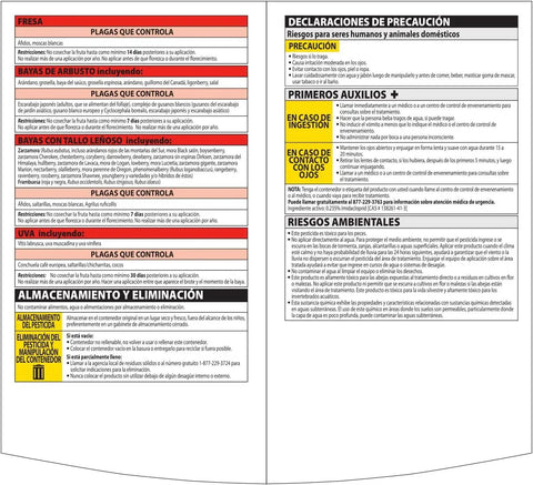 Back label of Fruit Citrus And Vegetable Insect Control Concentrate showing safety instructions and pest control information.