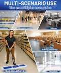 Collage showcasing uses of 36 Inch Commercial Dust Mop For Quick Dry Dust Cleanup On Hardwood Floors With 59 Inch Extended Handle