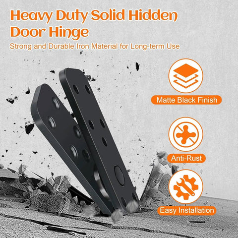 Heavy Duty Door Hinge Kit With 360 Degree Pivot For Bookcase And Secret Murphy Door Built To Last 570 Lbs Load Bearing Thickened Solid Alloy Steel Rust Resistant Invisible Hinge For Concealed Entry, matte black
