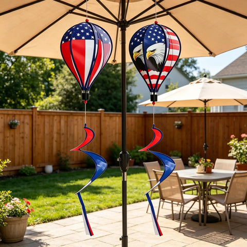 All American Patriotic Wind Spinner Duo For Yard And Garden Decor With Flag And Bald Eagle Designs 2 Pack Outdoor Hanging Spinners