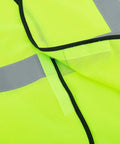 Close-up of Built Dang Tough Class Two High Vis Safety Vest in True Lime Polyester with silver reflective tape and hook closure.