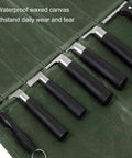 Outdoor Knife Roll Bag Made From Waxed Canvas With Tough As Nails Padded Slots A Portable Knife Pouch For Chef Knives OD Green